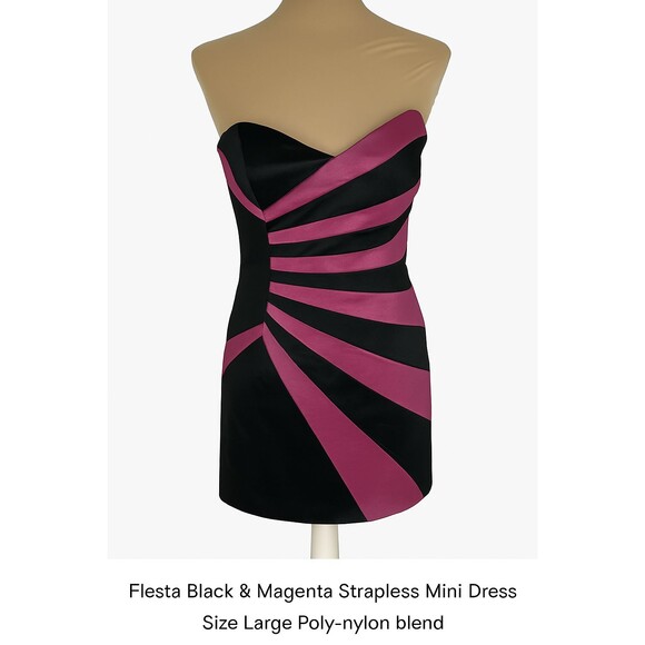 Fiesta Black & Magenta Strapless Mini Dress 80's/ 90's Large - Picture 1 of 7